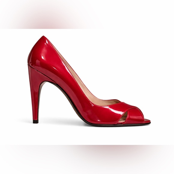 Stuart Weitzman Women’s Red Patent Leather Peep Toe Pump 4in Heel Size 7M - Picture 1 of 10